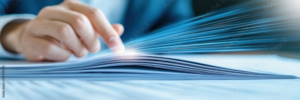 Poster Man Using Finger to Check off Digital Documents and Files With a Holographic Display
