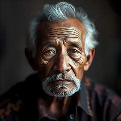 Portrait of an elderly man, native Australian, senior aboriginal with gray hair