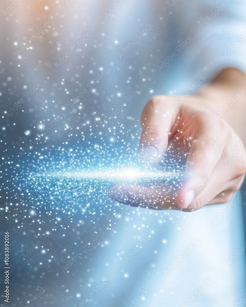Poster Man Using Finger to Touch Digital Check Mark in Hologram of Virtual Documents and Files