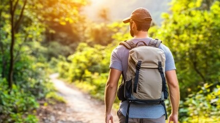 Obraz premium Scenic Mountain Trail Walk at Golden Hour Light