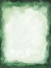 Fototapeta premium Green Watercolor Abstract Background Frame Wash Brush Stroke in Pastel Soft Color Text Space, Copy Space Hand Painted