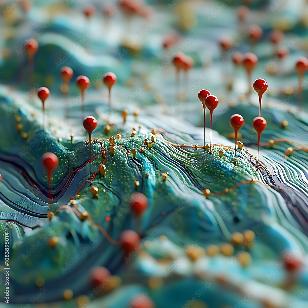 Poster glowing hotspots light up a glossy 3d map with precision.
