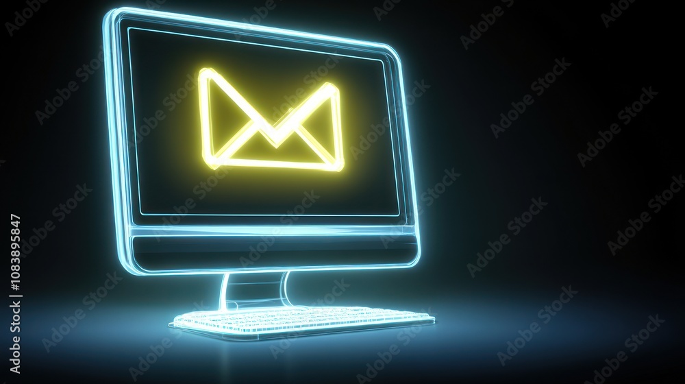 Poster a glowing computer monitor displaying an envelope icon, symbolizing email communication.