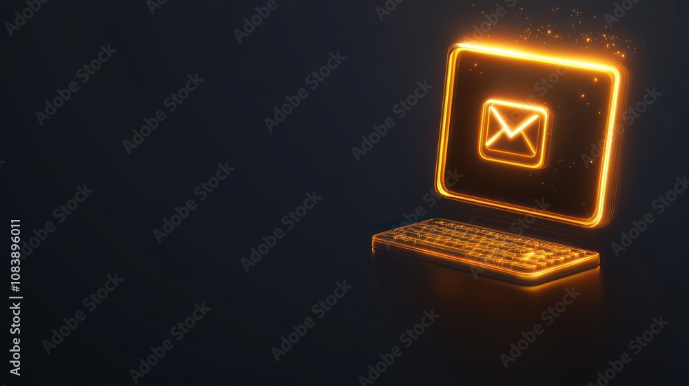 Poster a glowing computer monitor with an email icon over a keyboard, symbolizing digital communication.