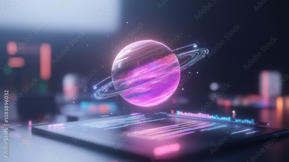 Fototapete exploring cosmic wonders holographic planet visualization digital workspace 3d graphics futuristic e