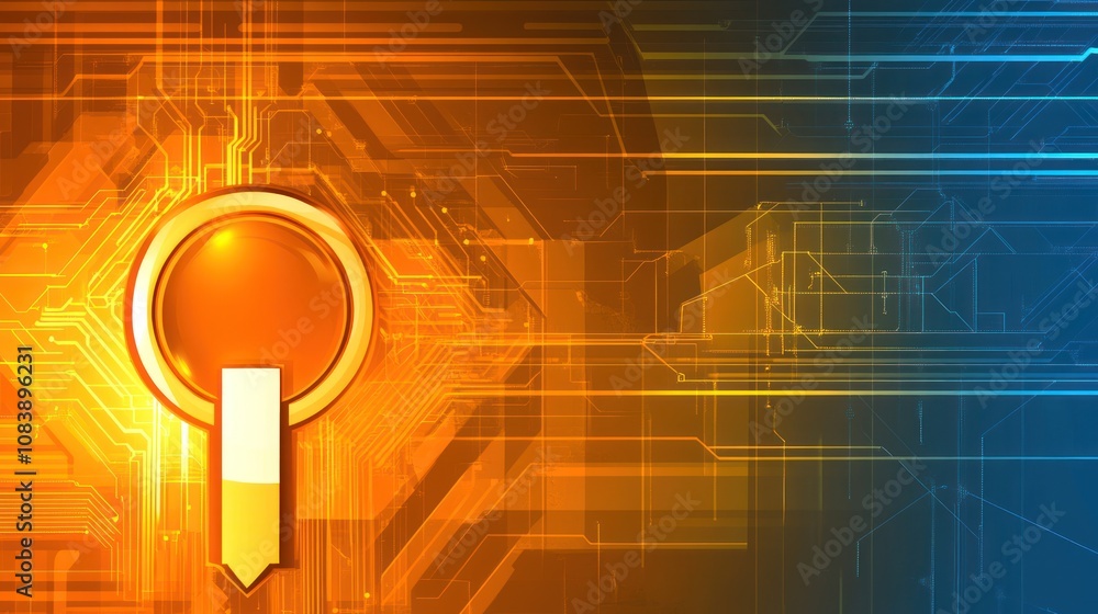 Poster abstract digital design featuring a key symbol on a vibrant background.