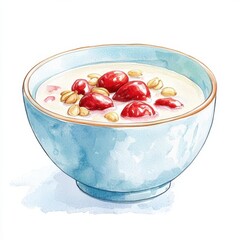 Chinese Food Clipart. A colorful bowl of yogurt topped with strawberries and oats, perfect for a healthy breakfast or snack.