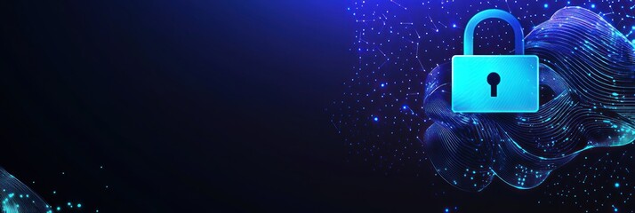 Digital lock symbolizing security amidst a blue abstract background.