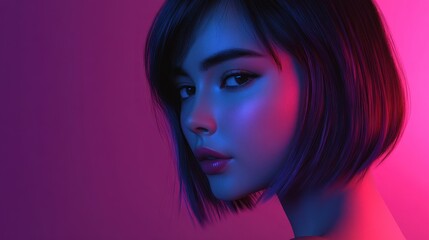 Fototapeta premium A stylized portrait of a woman with colorful lighting.