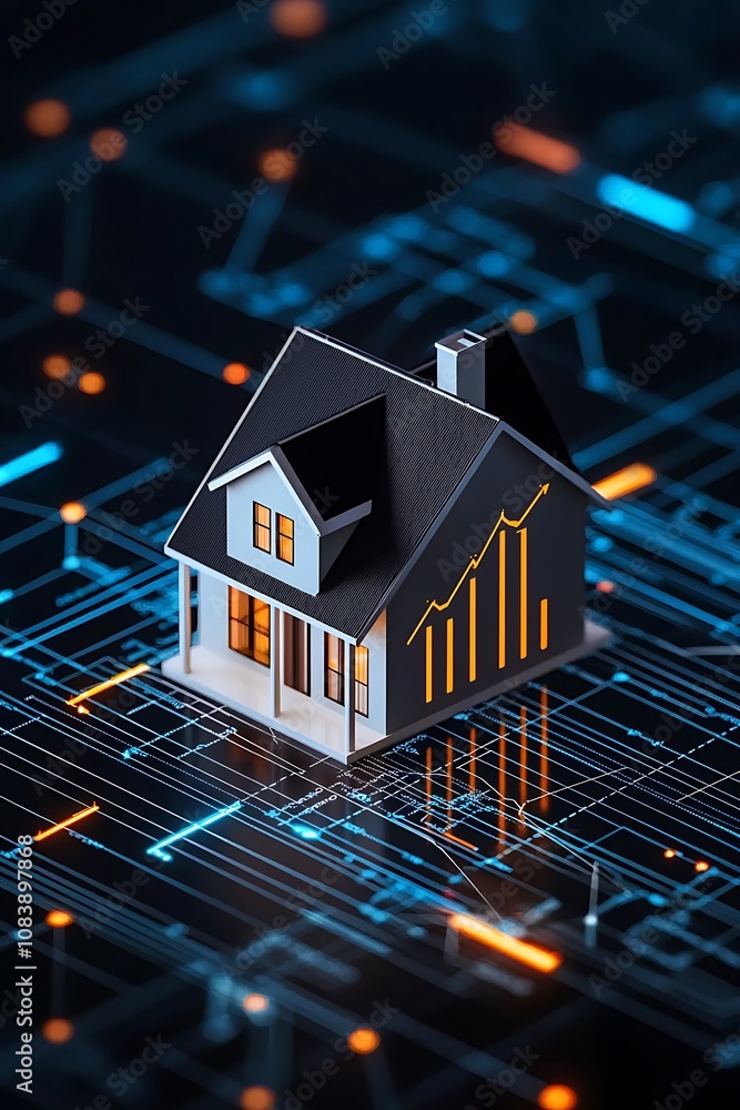 Poster Digital Home Model with Graph on Data Background