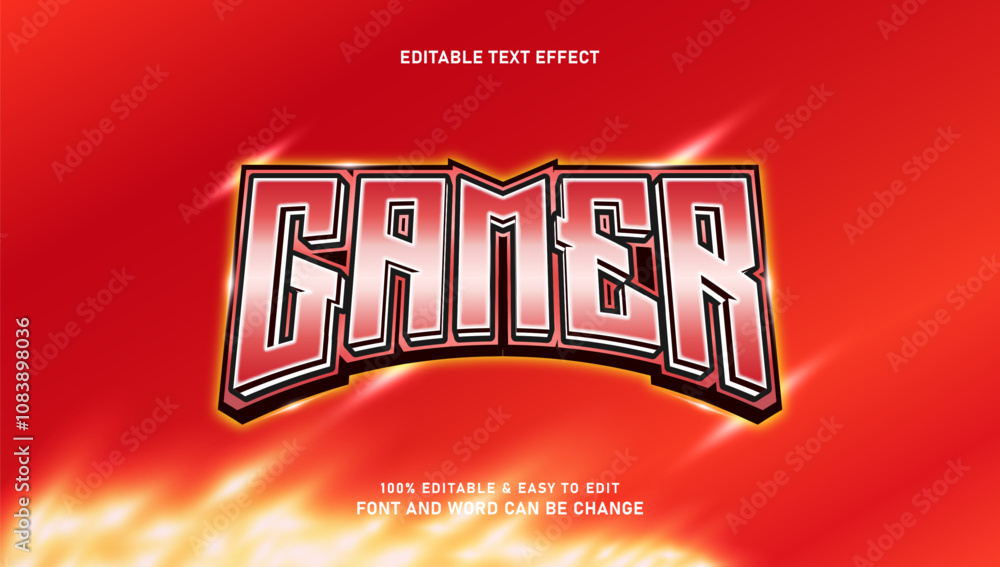 Poster gamer text effect with a modern 3d style that can be edited