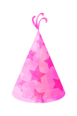 Cute pink party hat with painted stars. Vector watercolor illustration