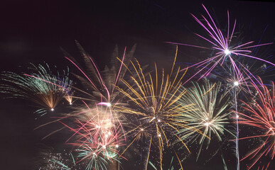 New Year's Eve fireworks. Farewell to 2024 and hello to 2025 on the Baltic beach in Poland. Miedzyzdroje on New Year's Eve.