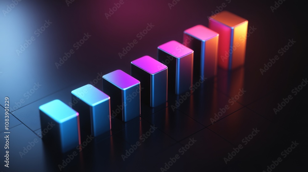 Poster Modern Abstract Graph Representation with Colorful Bars on a Dark Surface Illustrating Growth, Business Success, and Data Trends in a Sophisticated Style