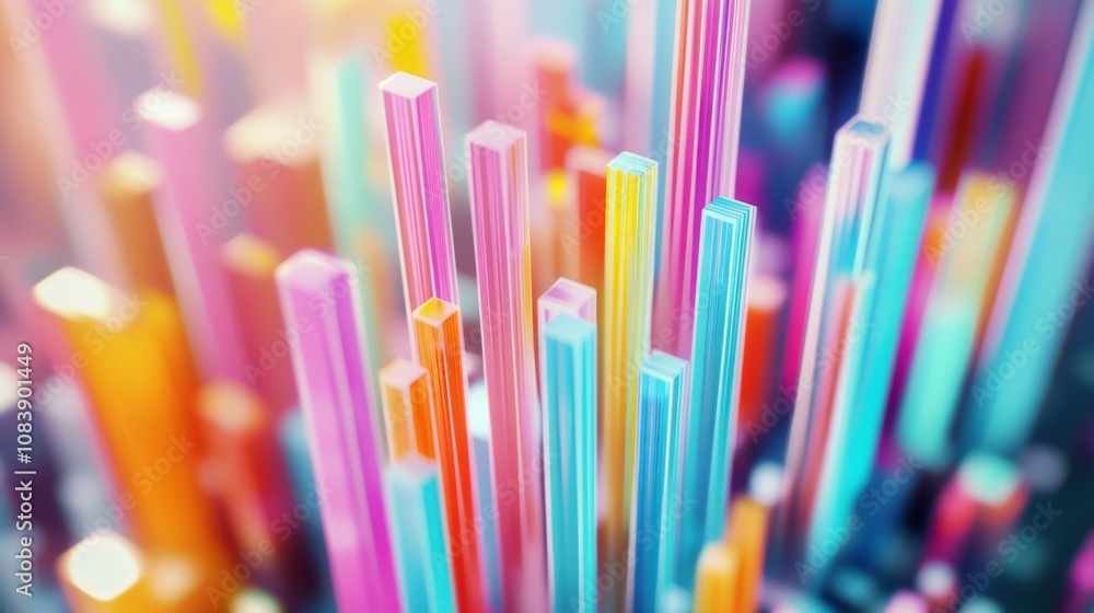 Fototapete colorful vertical bars in abstract 3d space representing data visualization and modern technology, p