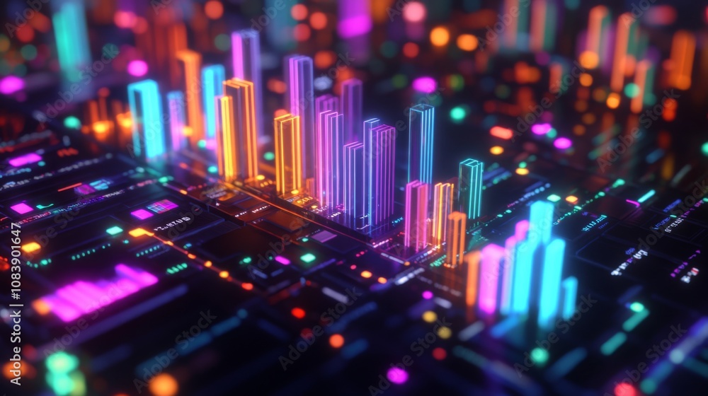 Leinwandbilder colorful abstract visualization of data with neon lights in vibrant colors, representing digital tec
