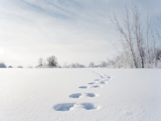 Fresh with animal tracks in winter landscape.