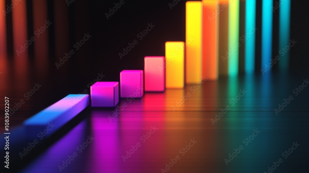 Poster colorful neon bar graph with gradient lighting for creative data visualization in modern digital art