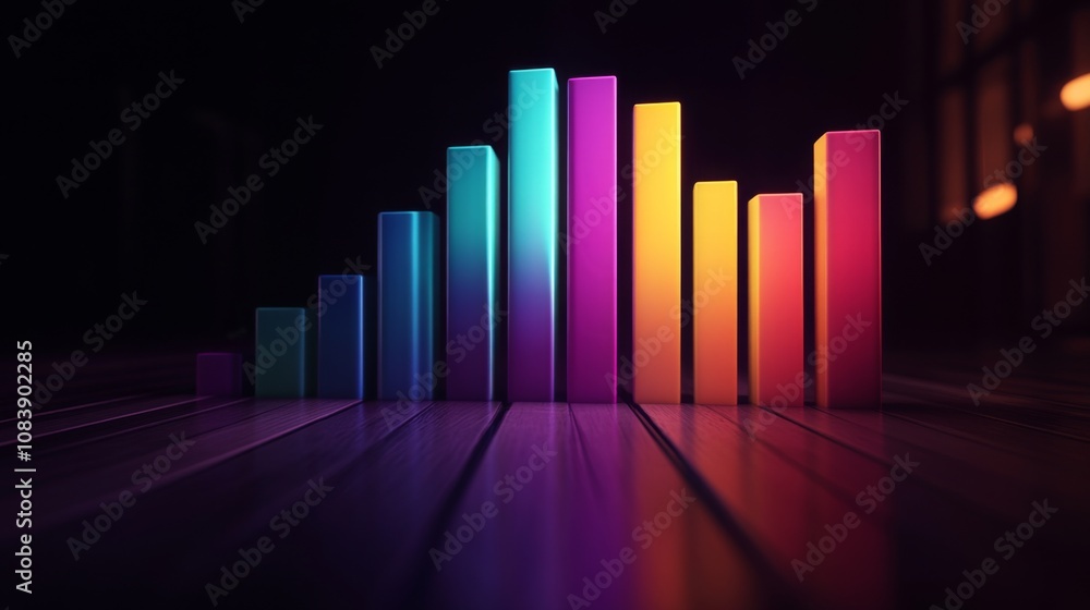 Poster Colorful Abstract Bar Chart in a Darkened Room Reflecting a Modern Data Visualization Concept for Business Growth and Analytics in a Creative Style