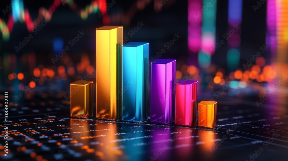 Leinwandbilder vibrant 3d bar graph on dark background representing financial data trends and performance insights 