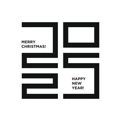 Happy New Year 2025 logo text design. Vector modern geometric minimalistic text with black numbers. Isolated on white background. Concept design.