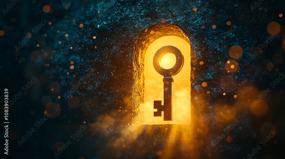 Poster unlocking possibilities: a symbolic key illuminated against a mysterious background, suggesting acce