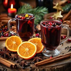 Mulled wine. Christmas card.