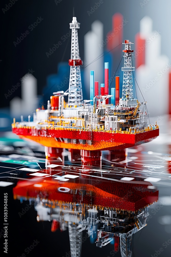 Aufkleber oil rig model with graphs and data visualization
