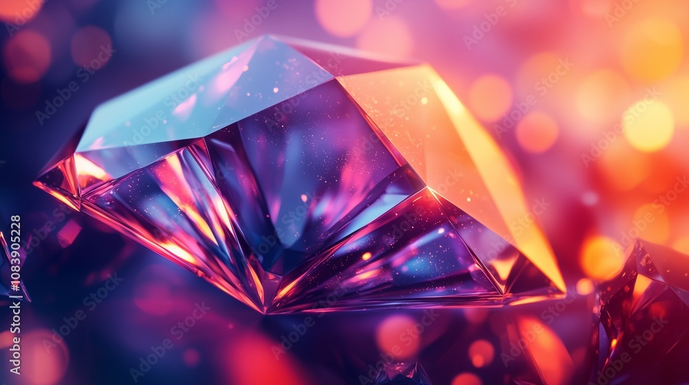 Poster stunning close-up of a brilliant diamond sparkling in a kaleidoscope of colorful bokeh lights, creat