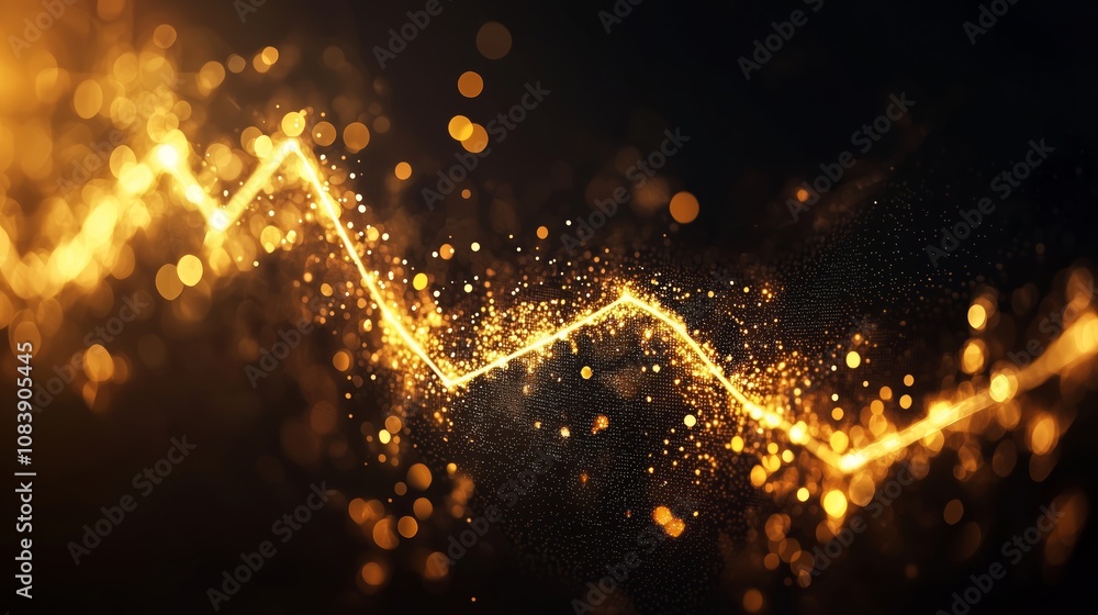 Poster elegant golden bokeh lights creating a shimmering wave pattern on a dark background, perfect for bac