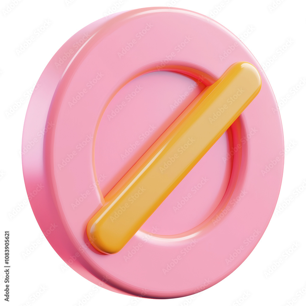 Aufkleber 3d a pink and yellow object with a red circle and a yellow line in the middle isolated on transparen