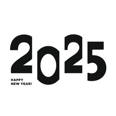 Happy New Year 2025 logo text design. Vector modern geometric minimalistic text with black numbers. Isolated on white background. Concept design.