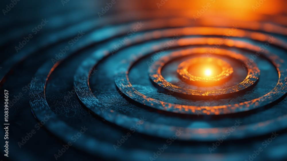 Poster abstract glowing ripples in a dark environment showcasing concentric circles radiating light and cre