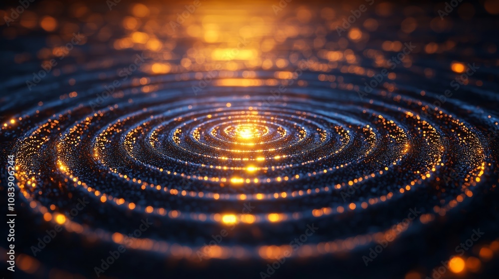 Poster glimmering water ripples with sparkling lights creating a magical and tranquil atmosphere in a dark 