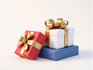 Obraz premium Three boxes stacked on top of each other, one red, one white, and one blue