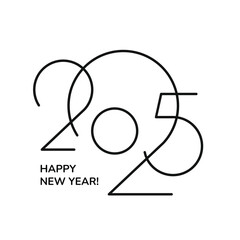 Happy New Year 2025 logo text design. Vector modern geometric minimalistic text, black numbers. Isolated on white background. Concept design. Thin linear inscription. Flat black outline vector icon.