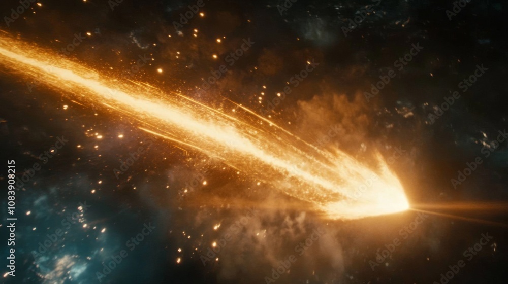 Poster A Stunning Cosmic Scene of a Bright Meteor Shower Illuminating the Dark Expanse of Outer Space with Fiery Trails and Celestial Sparkles