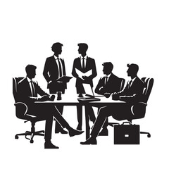 Obraz premium Business meeting silhouette. Office meeting vector design. Group of people meeting in a room vector design black and white.