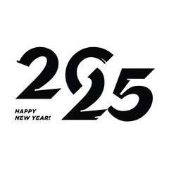 2025, Happy New Year 2025 Design template with typography logo 2025 for celebration and season decoration. Minimalist trendy background for branding, banner, cover, card