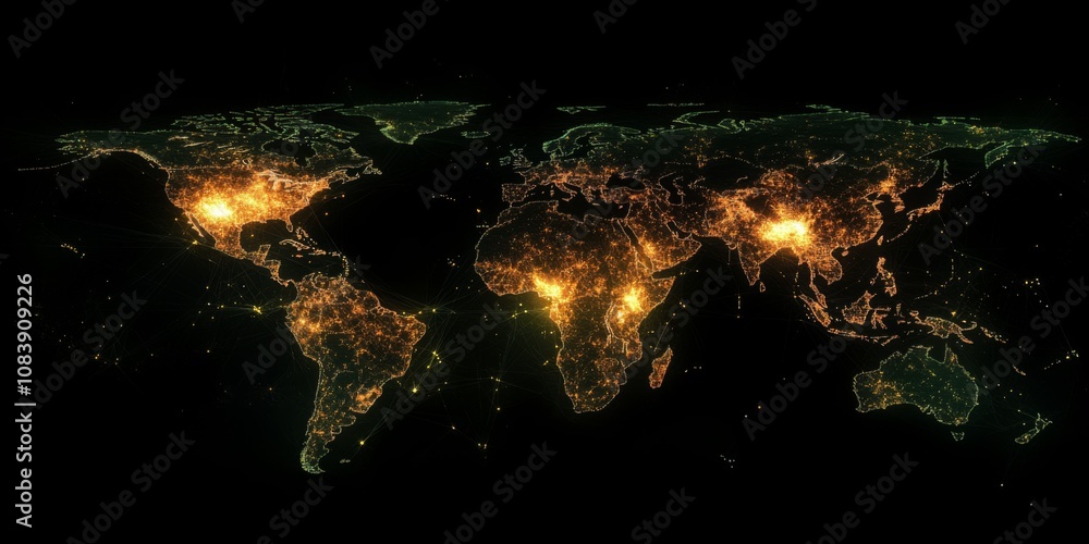 Sticker digital web of interconnected regions representing global finance,space for text