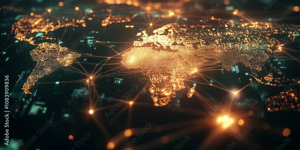 Canvas Prints world map with connection lines symbolizing modern trade,space for text