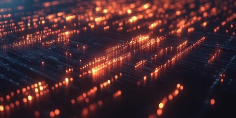 Obraz premium Binary code inspired global network with nodes and digital grids,space for text