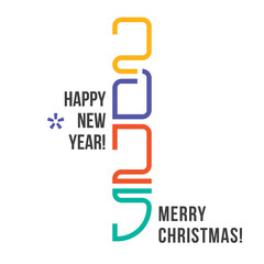 Modern, minimalistic Happy New Year 2025 logo with colorful numbers. Vibrant and cheerful design, perfect for greeting cards, social media, invitations, and event promotions. Festive and energetic