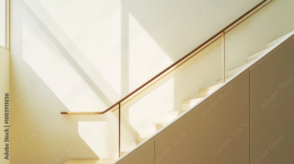Leinwandbilder Soft Light Illuminates Elegant Staircase with Minimalist Design Featuring Clean Lines and Subtle Shadows Creating a Calming Atmosphere in Modern Architecture