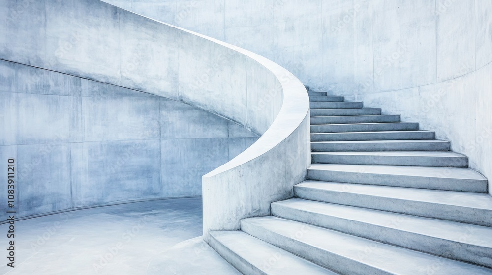 Aufkleber Spiral Staircase in Modern Architecture Showcasing Abstract Design and Clean Lines in Soft Tones