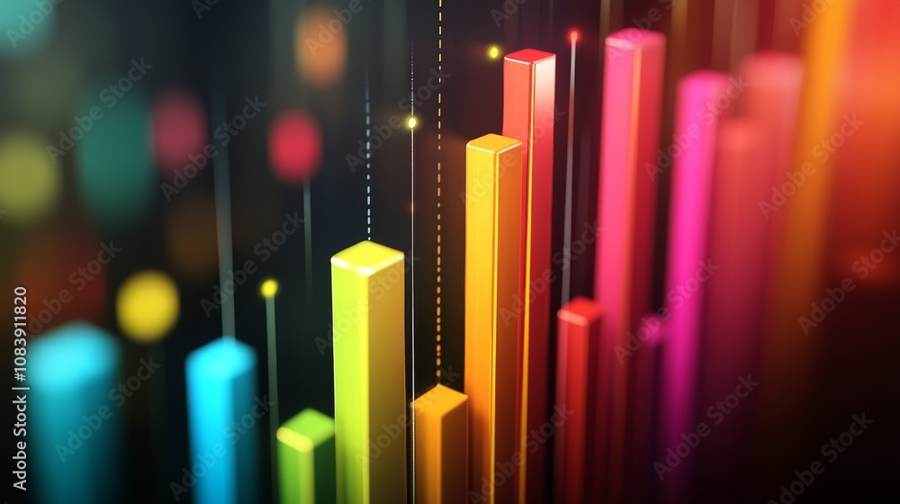 Leinwandbilder colorful bar graph visualization with vibrant neon colors representing data growth and insights in m