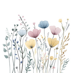 Naklejka premium modern 2D doodle cartoon flower concept with open space for text, featuring whimsical floral and leafy elements on crisp white backgrounds.