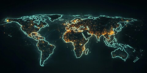 High tech representation of trade flow on a digital world map,space for text