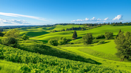 Obraz premium Rolling Hills Covered in Lush Green Grass Under Clear Skies