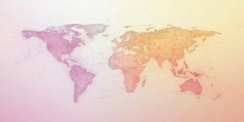 Obraz premium Gradient world map with layered lines and geometric connections,space for text